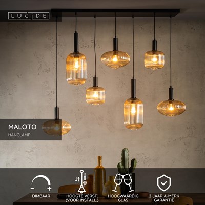 Lucide MALOTO - Hanglamp - 7xE27 - Amber